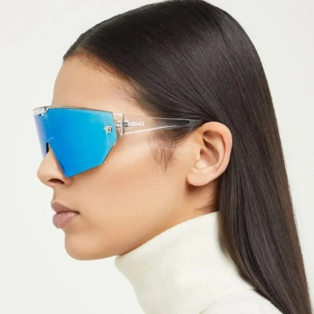 NEW Versace VE4461 148/6V Crystal Grey Mirror Blue Detachable Lens Sunglasses